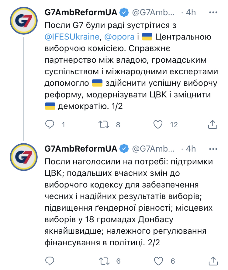 Твиттер G7 реформы Украина ЦИК