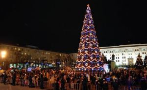 В Луганске начали установку главной новогодней елки 2023 — ВИДЕО