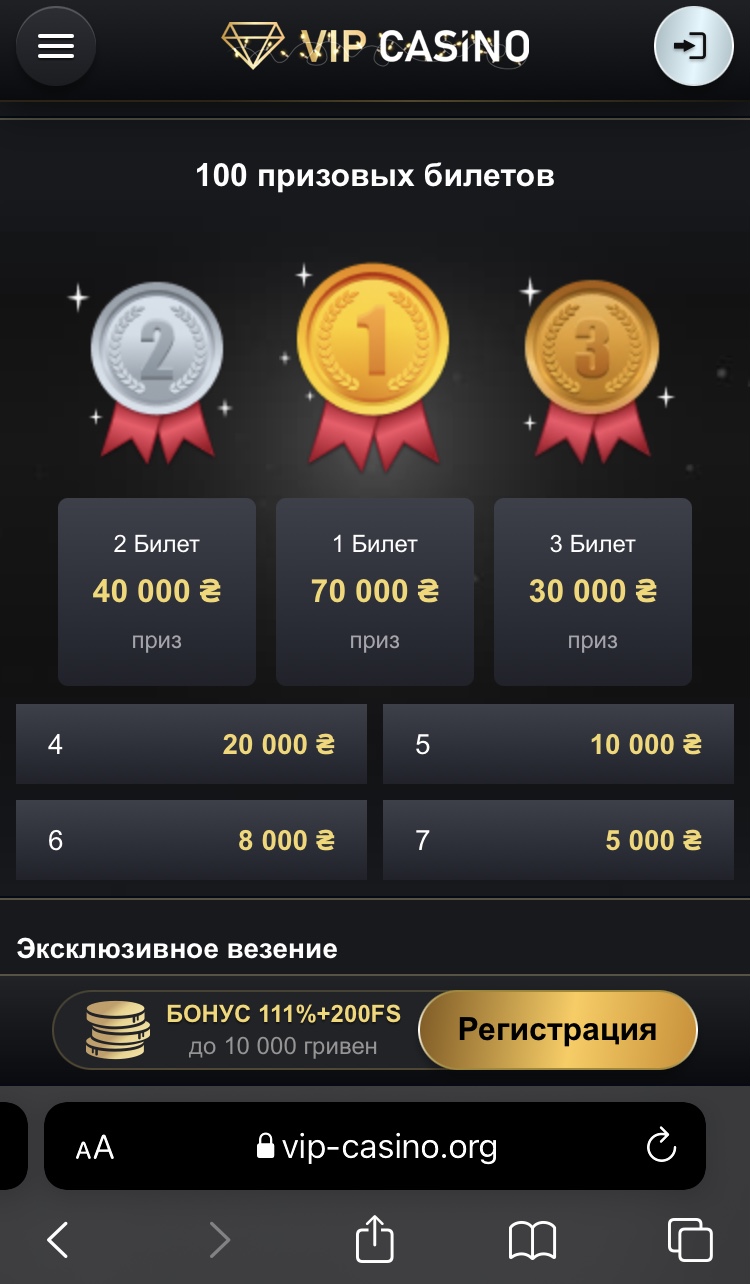 Приложение и лотереи от VIP Casino